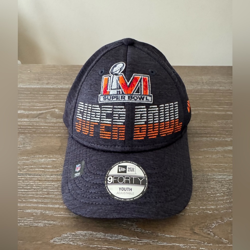 Super Bowl LVI Youth Navy Blue Cap - orange & grey logo, adjustable back NWT